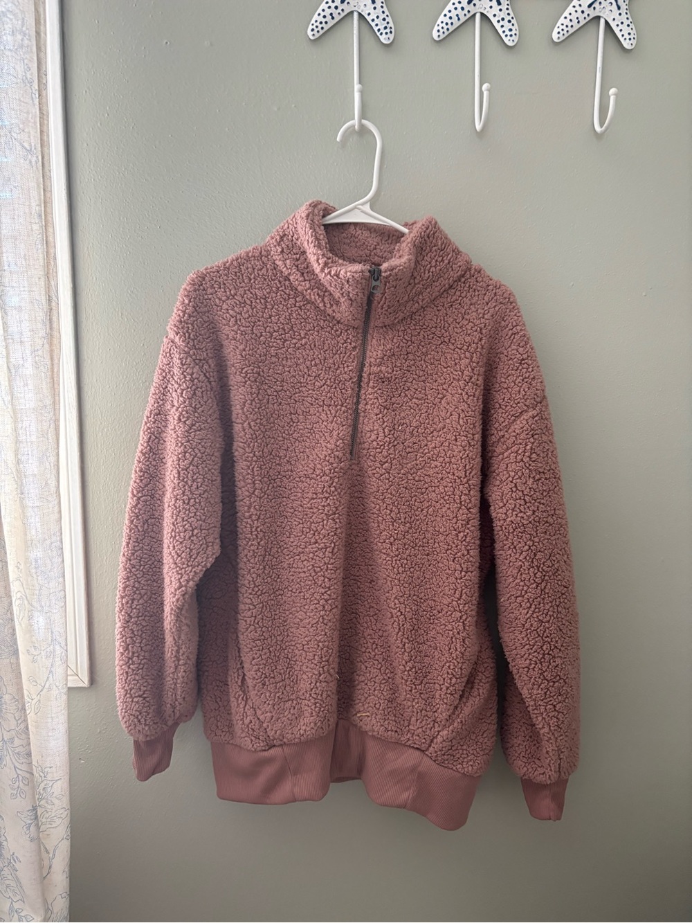 American Eagle Outfitters Pink Sherpa Half-Zip Pullover